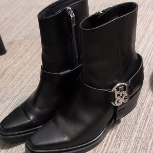 Black HUGO BOSS Leather Harness Moto / Biker Boots Size 37 EUC